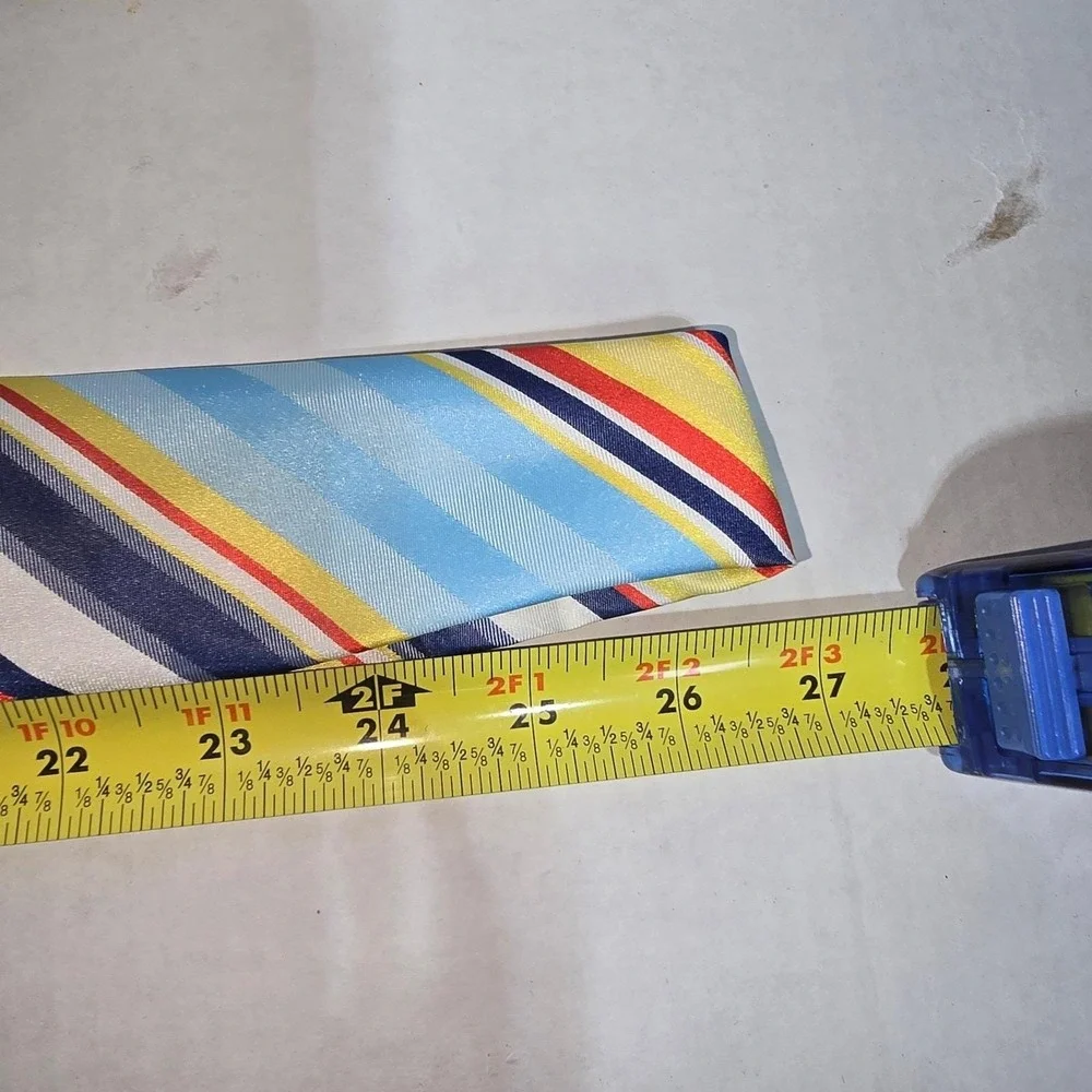 VINTAGE Dark & Light Blue Yellow & Red Striped Tie ROMANO‎ Polyester